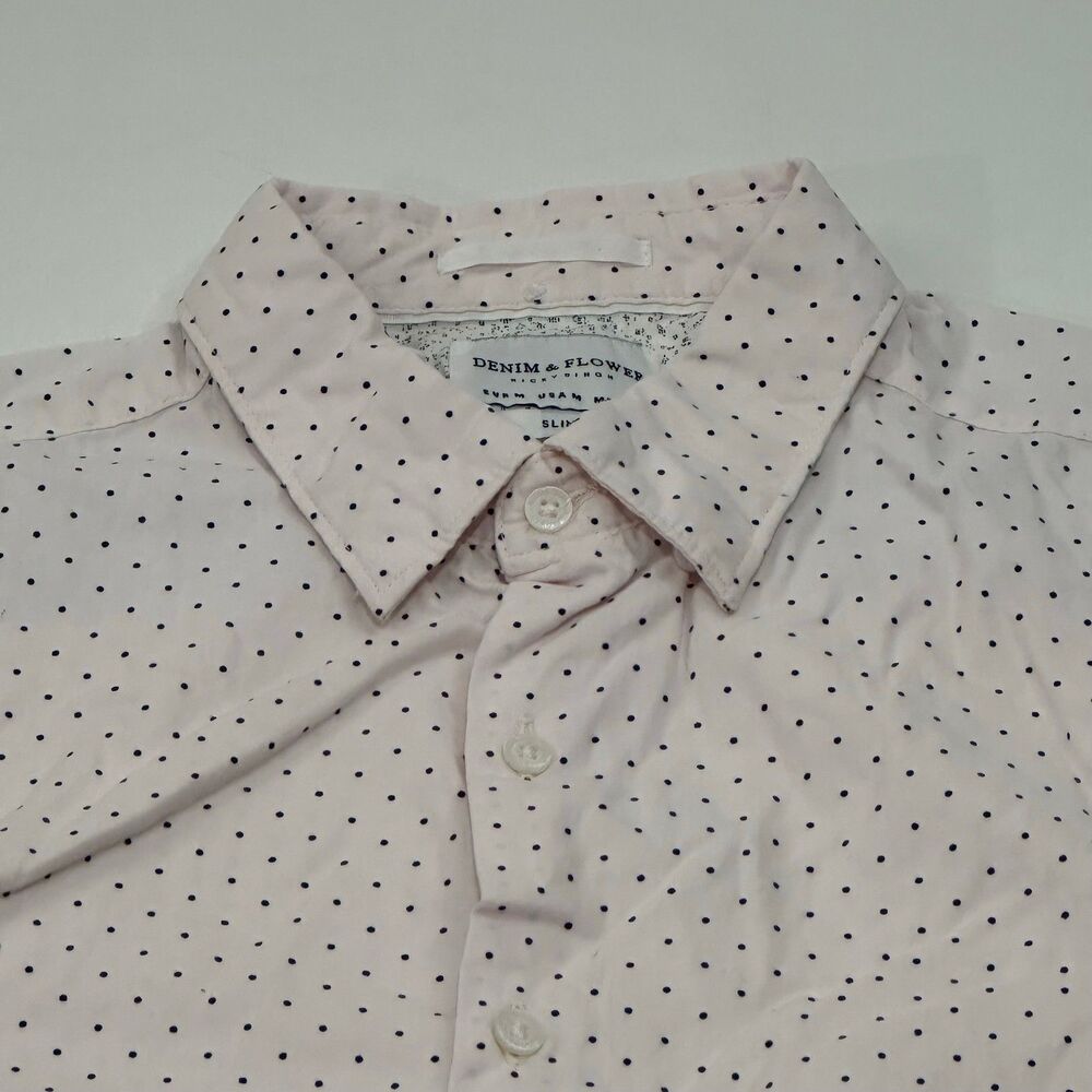 Denim & Flower Men's Short Sleeve Polka Dot Shirt Light Pink Size M
